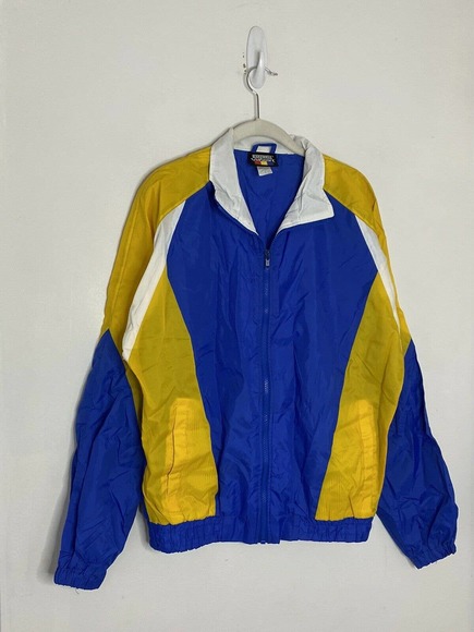 Vintage Hartwell Viasport Yellow Blue Full Zip Windbreaker Jacket Size M - Picture 2 of 4